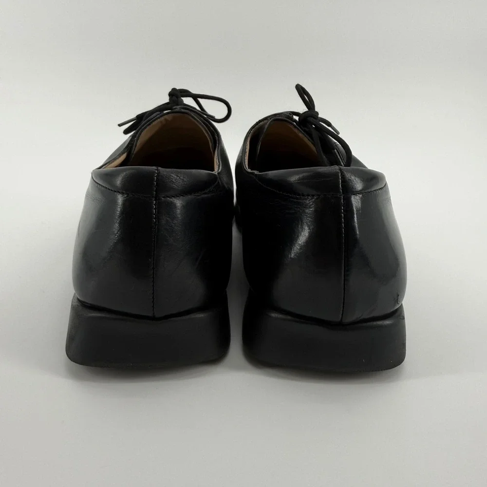 Stanley Blacker Mens Black Leather Square Toe Derby Shoes 10M 2951-1 Made Italy‎
